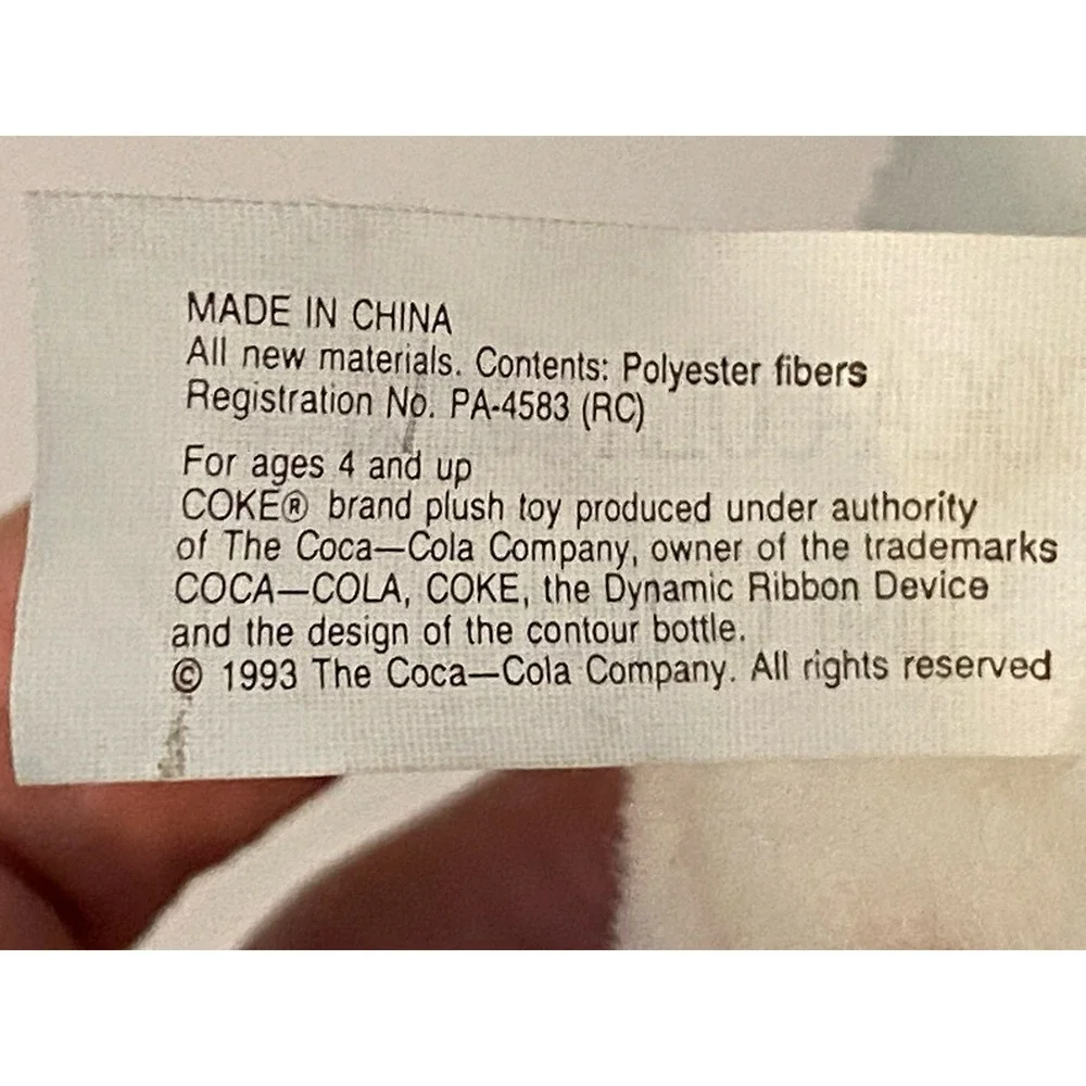 Coca Cola Smiling Polar Bear‎ 1993 Plush w Coke Bottle 7.5